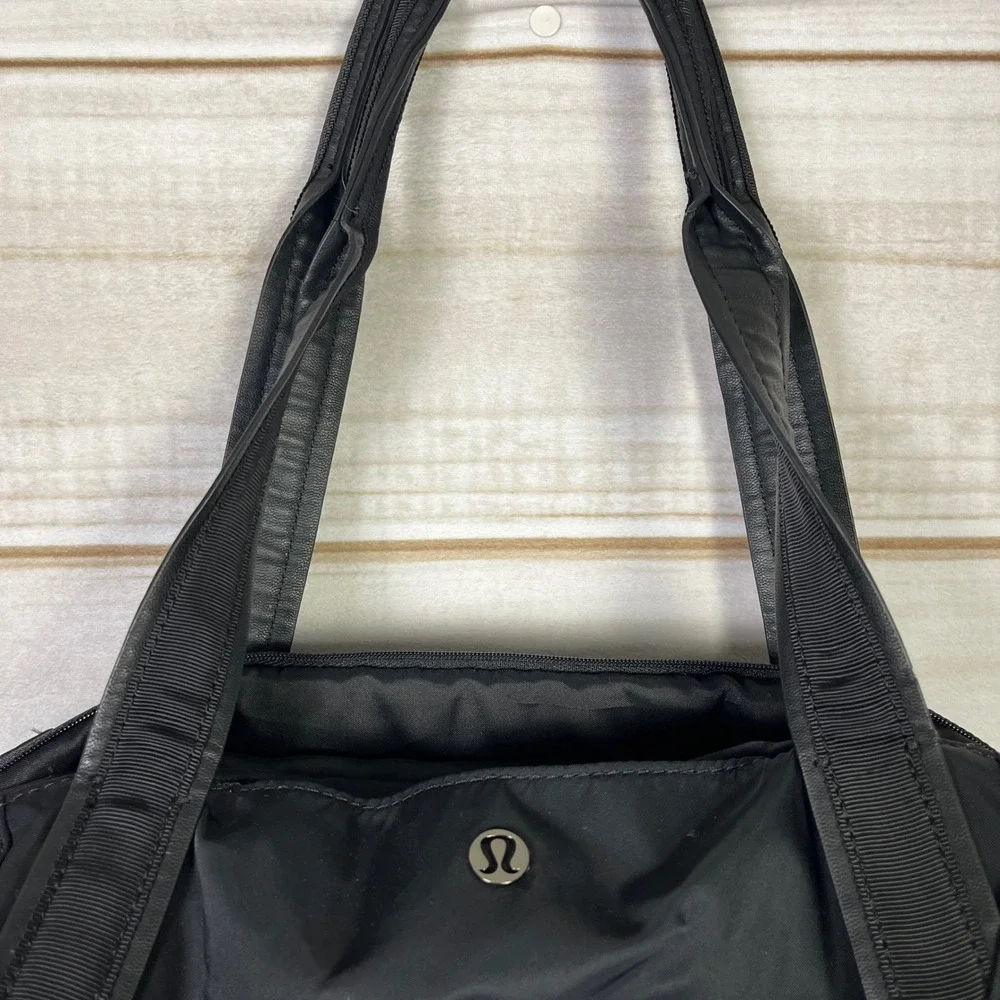Lululemon Black Nylon Duffel Tote Bag Gym Travel Crossbody Shoulder Bag